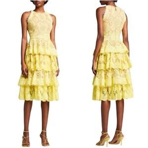 Bronx And Banco Bridget Yellow Midi Dress Ruffle US 10 Extra Large NWT Lace